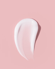 Body creme, moisturizing cream texture, white smear of cosmetic product on pink background, 3d rendering
