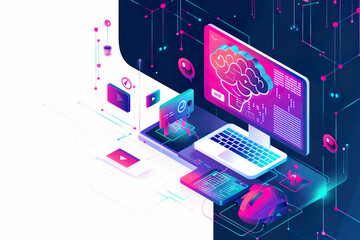 A computer monitor with a brain on it, generative ai image.