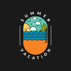 illustration of sunset beach line art vector