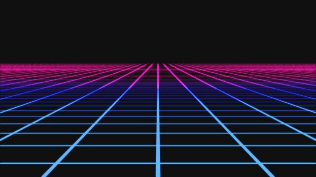 Retro-futuristic 3d grid with alpha channel on top of the video, you can animate titles or images behind the grid