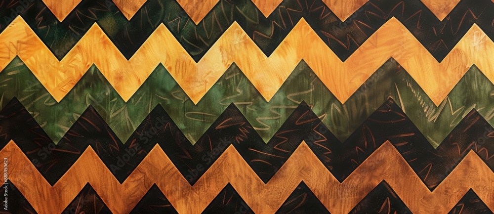 Poster wooden planks in chevron pattern create warm rustic background with stylish zigzag design, adding ch