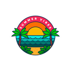 illustration of sunset beach line art vector