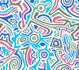 Abstract mosaic pattern in blue tones of geometric shapes drawn by hand.Seamless background.