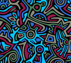 Fototapeta premium Abstract mosaic pattern in blue tones of geometric shapes drawn by hand.Seamless background.