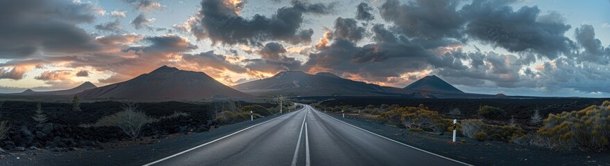 Naklejka premium Volcanic Landscape Road at Sunset