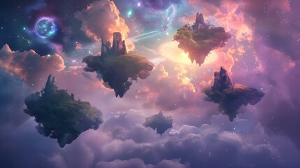 Surreal landscape with floating islands