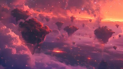 Surreal landscape with floating islands