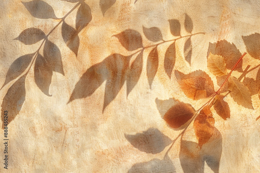 Aufkleber sunlight shining through colorful autumn leaves, casting shadows on a textured background, creating 