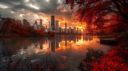 Dramatic shot of Chicago in Fall