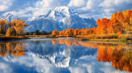 Fall Colors and Mount Moran at Oxbow Bend