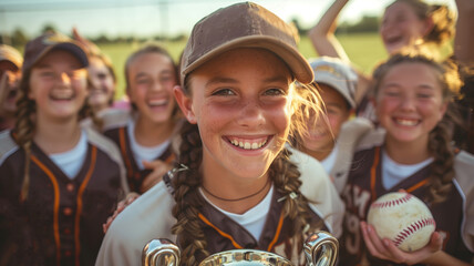 A Smile As Bright As The Trophy: Middle School Softball Team Celebrates Victory