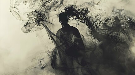 Man portrayed in smoky tendrils abstract ink form