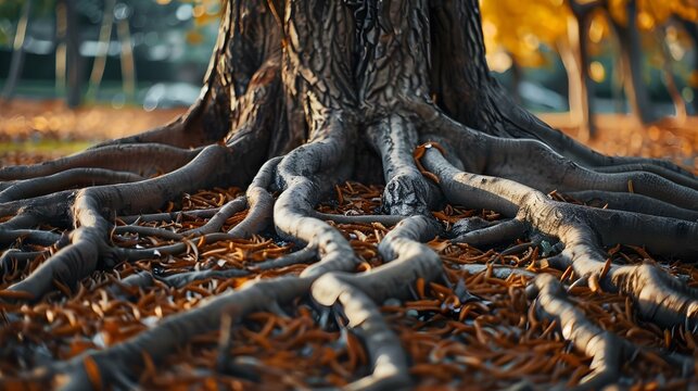 Tree roots forming a network in the ground