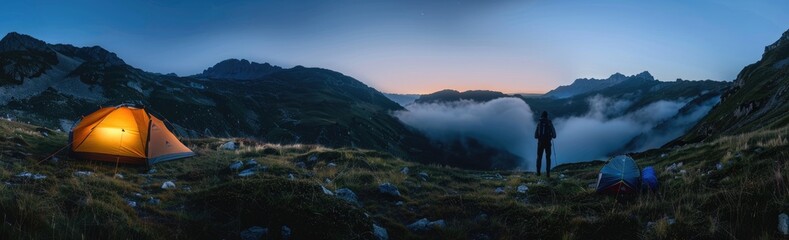 Camping Under a Starry Sky with Mountain Views