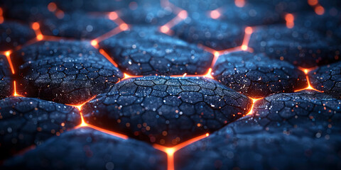 Creative blue hexagonal background with binary code. Technology, design and landing page concept. 3D Rendering.