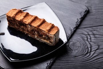 Chocolate-milk sweet fudge brownie cake on plate