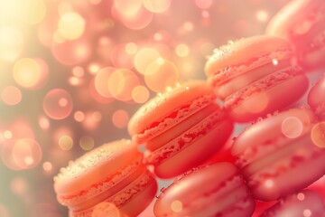 Obraz premium Close-up of pink macarons with bokeh light effects in the background