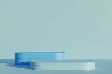 blue podium on blue background, minimal concept, showcase for product. 3D render