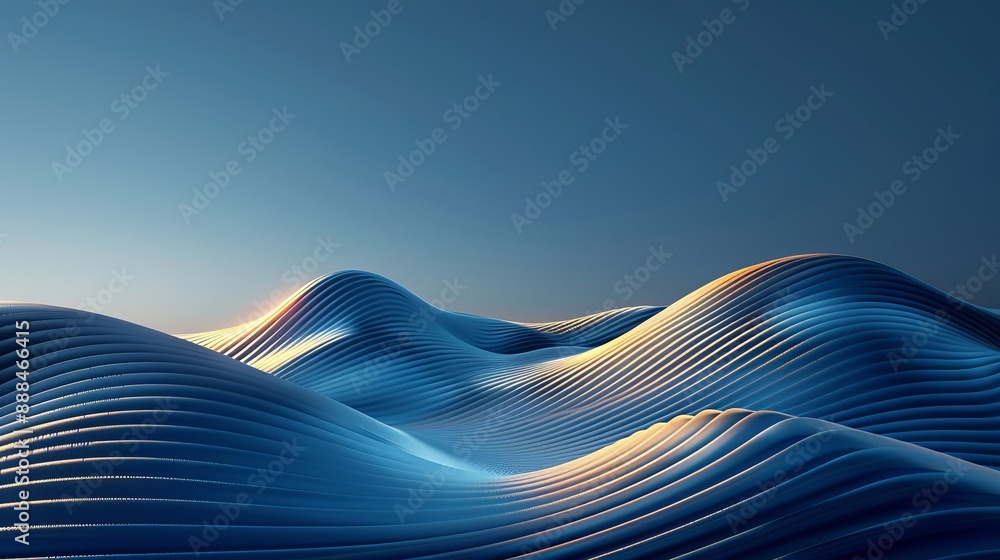 Wall mural 3d rendering of an abstract modern minimal wallpaper with glowing wavy lines over a blue background