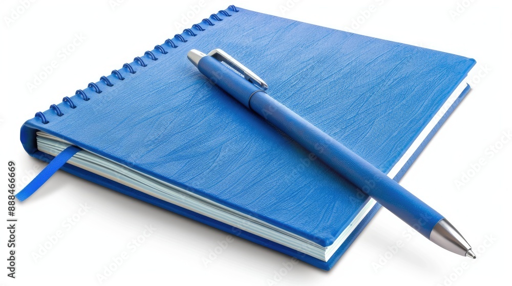 Poster blue notebook isolated on white background with shadow and clipping path