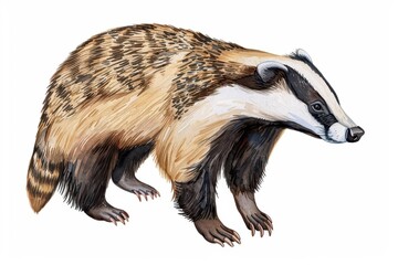 Fototapeta premium A badger visualized with bold watercolor stripes isolate on white background