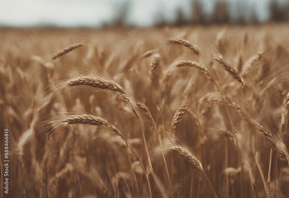 Poster side view of a field of dry mature autumn spikelets of wheat isolated on transparent background
