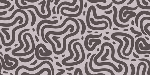 line doodle seamless pattern for kids birthday party or celebration background, trendy design with scribble shapes on black backdrop.