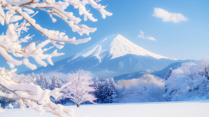 Stunning Winter Wonder: Majestic Snow-Covered Mountain and Scenic View