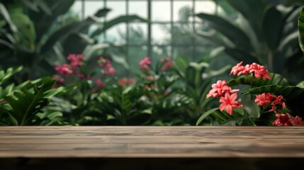 Naklejka premium An elegant wooden table top anchors the ultramodern