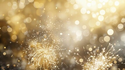 Gold and white fireworks light up New Year’s night with room for text.