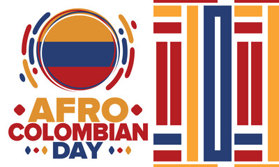 Afro-Colombian Day in Colombia. Celebrate annual in May 21. Freedom day poster. National holiday. Colombian flag. Afro-Colombian culture, history and heritage. Tradition pattern. Vector illustration