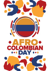 Afro-Colombian Day in Colombia. Celebrate annual in May 21. Freedom day poster. National holiday. Colombian flag. Afro-Colombian culture, history and heritage. Tradition pattern. Vector illustration