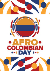 Afro-Colombian Day in Colombia. Celebrate annual in May 21. Freedom day poster. National holiday. Colombian flag. Afro-Colombian culture, history and heritage. Tradition pattern. Vector illustration