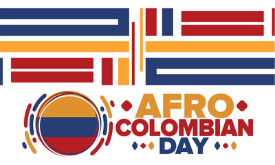 Afro-Colombian Day in Colombia. Celebrate annual in May 21. Freedom day poster. National holiday. Colombian flag. Afro-Colombian culture, history and heritage. Tradition pattern. Vector illustration