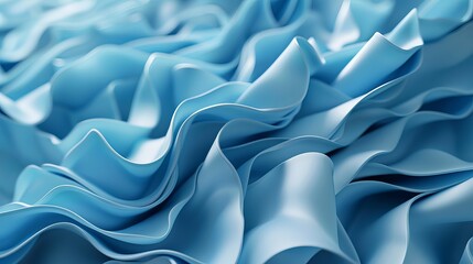 Fototapeta premium Abstract modern blue background rendered in 3D featuring folded ribbons in macro with layers and ruffles