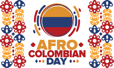 Afro-Colombian Day in Colombia. Celebrate annual in May 21. Freedom day poster. National holiday. Colombian flag. Afro-Colombian culture, history and heritage. Tradition pattern. Vector illustration