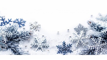 Elegant silver and blue cross-stitch border with snowflakes and winter motifs