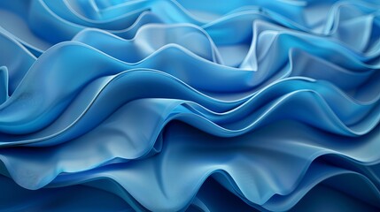 Obraz premium Abstract modern blue background rendered in 3D featuring folded ribbons in macro with layers and ruffles
