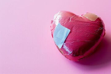 Healing emotional pain. Applying adhesive plaster to broken heart