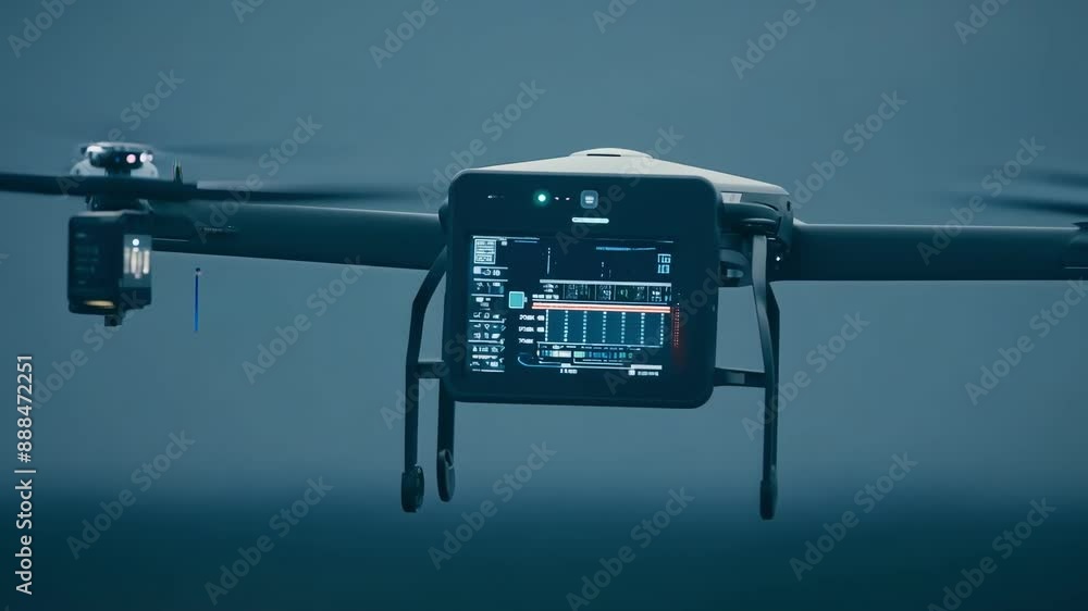 Poster a drone hovers in the air collecting data and performing tasks without human intervention.