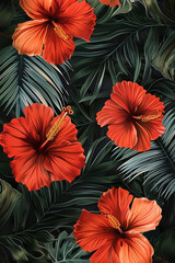 a floral background pattern, red pink green and earth tones 