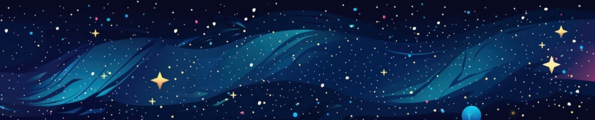 Naklejka premium A painting of a starry sky with two crescent moons. Illustration.