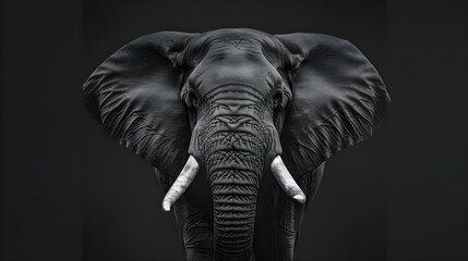 Black and white photo of an elephant with tusks