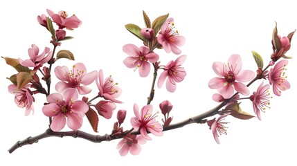 Blooming pink sakura branch on white background