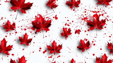 Seamless pattern of the Canadian flag in a handdrawn style, highlighting the red maple leaf and red bars on a white background with artistic details