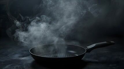 Black frying pan with smoke - cooking or Halloween theme