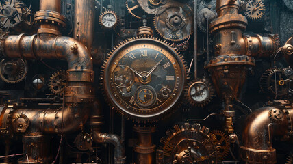 Phantasy Clock face integrating with gears and pipes