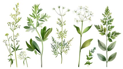 Elegant botanical illustrations of flowers and leaves