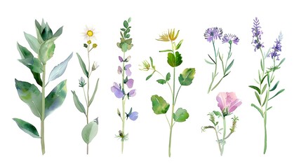 Elegant botanical illustrations of flowers and leaves