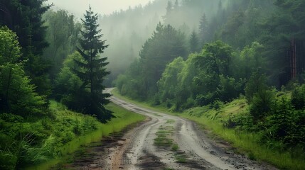 Empty road with tire tracks in the countryside